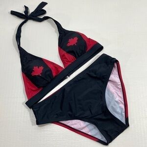 2 pc red and black bikini with Canadian flag​​​​​​​​​​​​​​​​